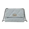Light blue quilted chain shoulder bag with diamond-encrusted twist lock for women - Blue Style 1