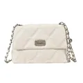 Bolso acolchado blanco con cierre giratorio de pedrería y correa de cadena plateada - Estilo de Cerradura Giratoria de Diamantes / Blanco Tipo 1