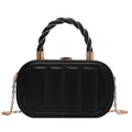 Chic black chocolate-shaped handbag with vertical quilting and braided gold chain handle - Black
