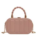 Elegant pink oval party handbag with vertical texture and braided handle in gold chain - Pink