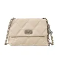 Bolso de hombro acolchado beige en cuero sintético con cierre de giro plateado y adorno - Estilo de Cerradura Giratoria de Diamantes / Beige Tipo Uno