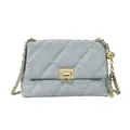Quilted light blue-grey crossbody bag with gold chain strap and metal lock closure - Blue Style 2
