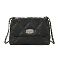 Black quilted crossbody bag with silver chain strap and diamond-encrusted twist lock - Black Type 1