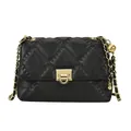 Quilted black leather shoulder bag with gold chain strap and decorative golden ball charm - Black Type 2
