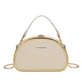 Minimalistische beige halfmaanvormige handtas met gouden rand en fijne kettingriem - Wit