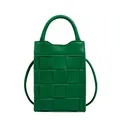 Mini woven crossbody bag in emerald green leather with top handle and slim strap - Green