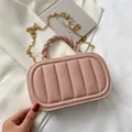 Morandi pink crossbody bag with pleated texture and golden chain shoulder strap - Pink