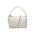 Borsa a tracolla bianca in pelle martellata con manico decorativo in catena di perle - Bianco