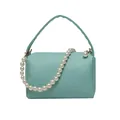Sac à main vert menthe en cuir souple avec chaîne de perles et détails dorés - Bleu