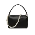 Sac à main noir élégant en cuir grainé avec chaîne de perles et texture souple chic - Noir