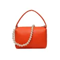 Sac bandoulière orange vif avec chaîne en perles et texture en cuir de lychee chic - Orange