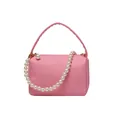 Sac à main rose en cuir grainé avec chaîne de perles élégante et texture souple - Rose