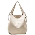 Large capacity beige faux leather tote bag with minimalist stitching and long handles - Off White