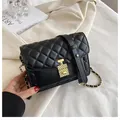 Elegant black quilted crossbody bag with gold perfume bottle lock and chain strap - Black