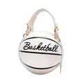 Sac bandoulière rond blanc en forme de basket en cuir PU grainé avec sangle chaîne - Blanc