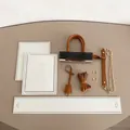 DIY tote bag kit with white leather panels, brown straps, and sewing accessories - Material Kit / White