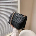 Chic black quilted crossbody bag with textured pleats and golden chain strap - Black