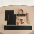DIY handmade leather tote bag kit in black and brown with golden hardware parts - Material Kit / Black