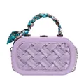 Fashionable light purple woven crossbody bag with geometric printed silk scarf handle - Purple