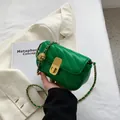 Bright green quilted crossbody chain bag with golden hardware and leather strap - Green