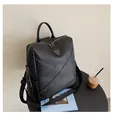 Chic black faux leather backpack featuring V-shaped stitching and silver hardware - V-Stitch Style (8626 Black) / Black