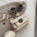 Chic beige quilted crossbody bag with stylish geometric pattern woven strap - Off White