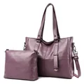 Set di due borse in morbida pelle viola con borsa a tracolla grande e pochette piccola - Borsa Tote E Pochette / Viola