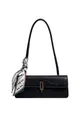 Borsa baguette nera stampa coccodrillo con chiusura dorata e foulard in seta decorativo - Nero