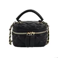Mini borsa cosmetica trapuntata nera con tracolla a catena dorata e manico - Piccolo / Nero