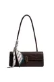 Borsa baguette marrone scuro effetto coccodrillo con elegante sciarpa di seta - Marrone