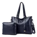Set borsa tote in pelle blu scuro con pochette abbinata e tracolla regolabile - Borsa Tote E Pochette / Blu scuro