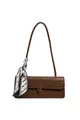 Borsa a spalla marrone scuro stampa coccodrillo con foulard di seta e chiusura oro - Marrone
