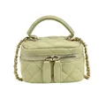 Mini light green quilted vanity bag with gold chain strap and textured leather finish - Small / Green