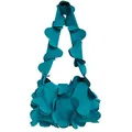 Peacock blue handbag featuring artistic 3D floral petals and elegant structured design - Blue