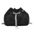 Borsa a secchiello nera con strass scintillanti, coulisse e dettagli in perle - Nero