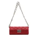 Red heart quilted handbag for women with chunky silver chain strap on white background - Red