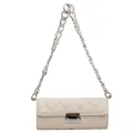 Chic cream white heart quilted shoulder bag with silver chain strap and metal clasp - White