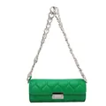 Green cylindrical shoulder bag with heart-shaped quilting and chunky silver chain strap - Green