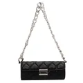 Classic black rectangular shoulder bag with heart-quilted pattern and silver chain - Black