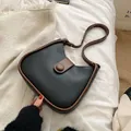 Retro zwart en bruin contrast lederen crossbody tas met ronde gesp details - Standaardtype / Zwart
