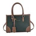 Bolso tote de cuero en verde oscuro y marrón con detalles dorados y asas superiores - Verde