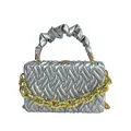 Chic silver quilted handbag for ladies featuring bold gold chain and pleated handle - Silver