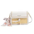 Bolso bandolera chic bicolor en blanco y amarillo con bordado dorado y pañuelo de seda - Amarillo