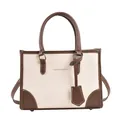 Bolso tote bicolor para mujer en cuero sintético blanco roto y marrón con bandolera - Blanco