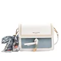 Bolso bandolera cuadrado blanco y azul claro con pañuelo de seda y letras doradas - Azul