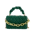 Deep green lattice texture crossbody bag with gold chain and ruched handle - Green