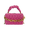Chic pink pleated handbag with soft PU leather texture and chunky gold chain strap - Pink
