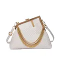 Elegante borsa a tracolla bianca con trama a nido d'ape e catene dorate - Bianco