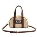Chic beige faux shearling cylinder handbag with brown leather trim and shoulder strap - Off White