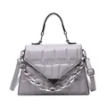 Lavender PU leather crossbody bag with rhombic quilting and silver chain detail - Light Gray